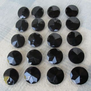 Set of 20 Faceted Black Glass Buttons w 4 - Way Box Shank 2