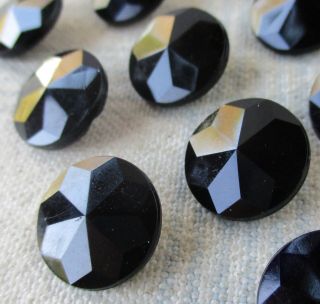 Set of 20 Faceted Black Glass Buttons w 4 - Way Box Shank 3