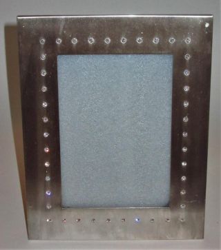Tizo Brushed Aluminum Picture Frame Clear Crystals Jeweled,  5 " X 7 " Photo