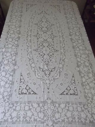 Vtg Tablecloth Thick 100 Cotton Lace Ecru 70x110 Large Oblong Rectangle