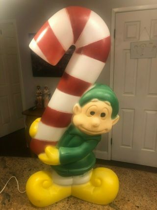 Vintage Empire Christmas Elf With Candy Cane Lighted Blow Mold 32 " Tall