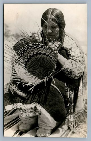 American Indian Hopi Basket Maker Vintage Real Photo Postcard Rppc