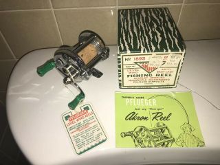 Vintage Pflueger Akron No 1893 Level Wind Fishing Reel & Box Nos