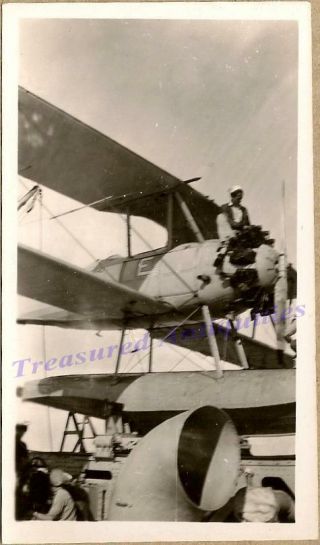 1920s Us Navy Uss Idaho Bb - 42 Battleship Vought O2u Corsair Airplane Photo