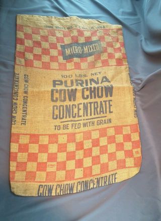 100 Purina Cow Chow Concentrate Burlap Advertising Feed Sack Bag