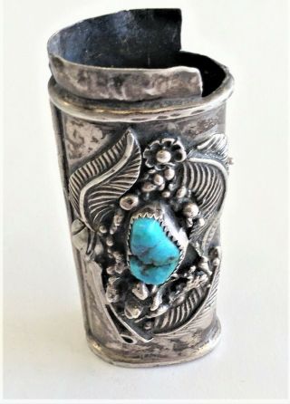 Vintage Silver And Turquoise Navajo Lighter Case