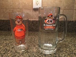 Vtg Tall A&w Mug And Tall A&w Glass,  Both With Bear