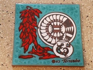 1983 Cleo Teissedre Hand Painted 6 " Tile Trivet Southwestern