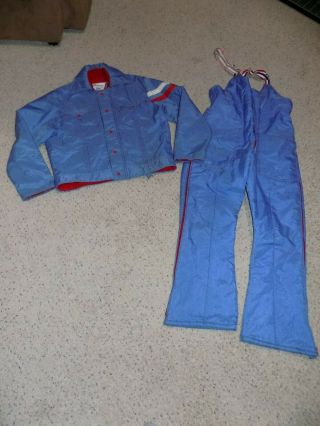 Vintage Men Xl Polaris Quality Fashions Blue Snowmobile Jacket & Xl Bib Set
