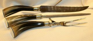 Vintage Alfred Feild And Co.  3 Piece Stainless Horn Handle Carving Set