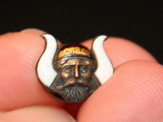 Rare Vintage Shriners Brass & White Enamel Viking Head Horns Hat Pin Pinback Usa