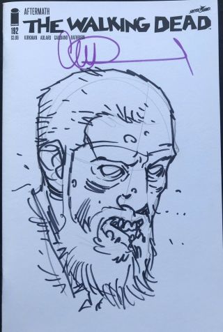 Walking Dead 192 Blank Cover With Zombie Rick Sketch & Signed By Charlie Adlard