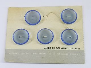Set Of 5 Vintage Blue German Glass 5/8” Buttons