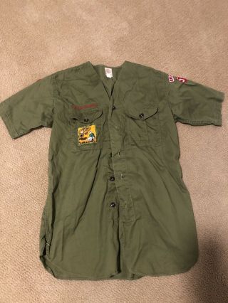 Vintage 1960s Boy Scout Sanforized Short Sleeve Uniform Shirt La Olive Green