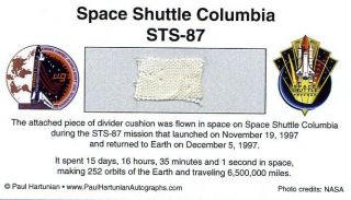 Own A Piece Of Space Shuttle Columbia Sts - 87 - Flown In Space - For Just $9.  95