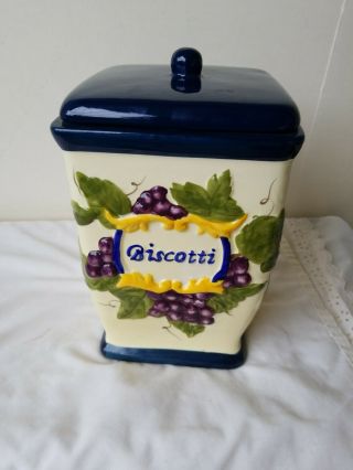 Biscotti Cookie Jar Canister Handpainted Nonnis Grape Design 9 1/2 "