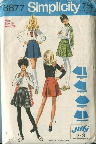 1970s Vintage Set of 4 Styles Mini Skirt Jiffy Simple Sewing Pattern W 24 H 34 2