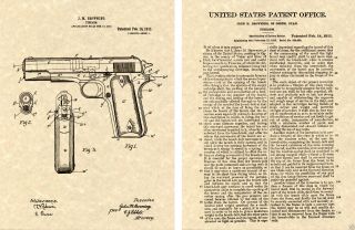 Colt 1911 Pistol 45 Automatic Patent Art Print Ready To Frame John Browning