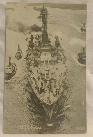 Vintage Antique Rppc Photo Postcard Uss Texas Battleship Tugboats San Francisco