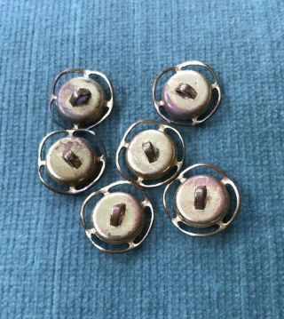 Matched Vintage Set of 6 Brass and Pink Lucite Buttons 1.  6 cm 2