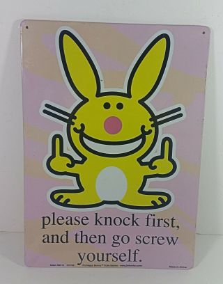 Its Happy Bunny Tin Sign 12by8in Jim Benton Knock First Screw Yourself Humor