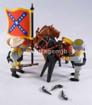 Playmobil Vintage 3783 Mounted Rebels Flag Horses - 100 Complete -