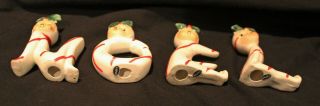 Vintage Noel Pixie Candy Cane Angels Candle Holders Comodore Made In Japan