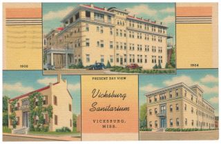 Linen Postcard Ms Mississippi Vicksburg Sanitarium 3 Views Posted