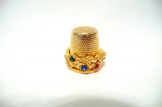 Thimble Brass W/decorative Band & Colorful Crystals