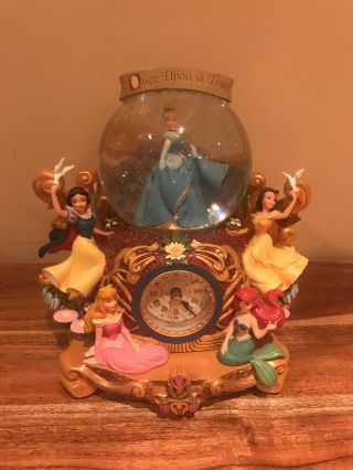 Disney Multi Princess Once Upon A Time Fairy Tale Clock Snow Globe Rare Belle