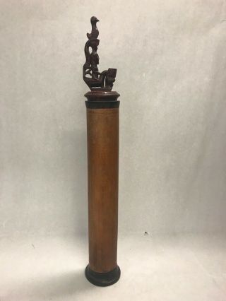 Wood Carved Stick Incense Holder Asian Oriental 19 In Vintage Lid Etched