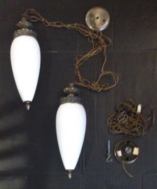 Vintage Mid Century Modern Double Hanging Swag Teardrop Lamp Light Fixture (s)