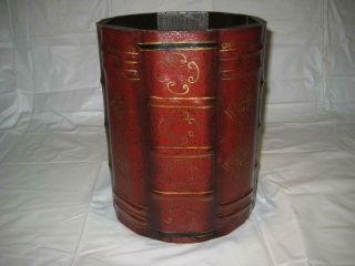 Vintage Style Faux Book Library Wood Waste Basket 10 " H X 8 " W