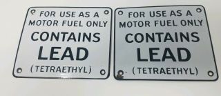Vintage Motor Fuel Only Contain Lead Porcelain Pump Plate Sign Ingram - Richardson