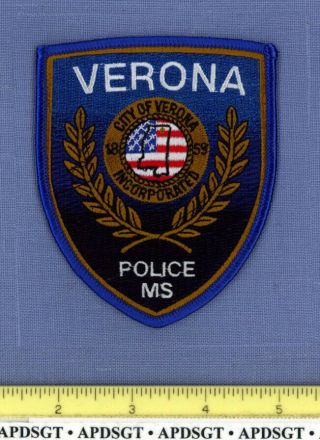 Verona Mississippi Sheriff Police Patch Fe Shaded Background
