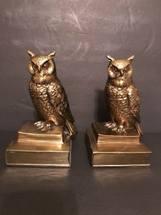 Vintage Brass Owl Bookends By Philadelphia Mfg Co.