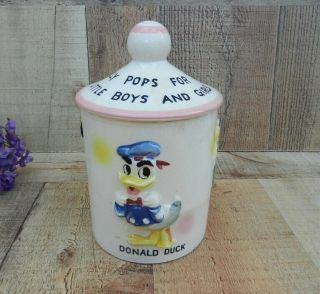 1961 Disney Mickey Mouse Donald Duck Ludwig Lolly Pop Cookie Jar Canister Rare 2