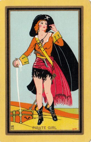 1 Swap Playing Card Vintage Art Deco Lady Treasure Chest Usnn - Pirate Girl