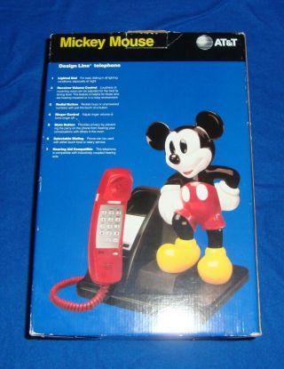 Vintage Walt Disney Mickey Mouse At&t Telephone Push Button W/phone Cord W/box