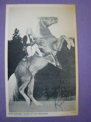 1940s Postcard.  Reno Brown.  Queen Of The Westerns.  On Her Horse,  Signed Ink