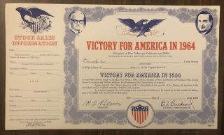 Rare 1964 Barry Goldwater & William Miller Campaign Donation Stock Certificate
