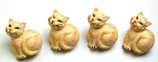 Bb Vintage Polymer Button Set Of 4 Hand Painted Realistic Cat Kittens 1 "