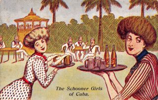 Artwork Postcard The Schooner Girls Of Cuba Woman Serving Beer To Sailors 115117
