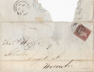 1850 Qv Liverpool Cover With A 1d Penny Red Stamp Sent To Worcestershire