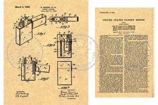 1936 Zippo Pocket Lighter Patent Print Gimera/blaisdell/calkins/morris Pm 937
