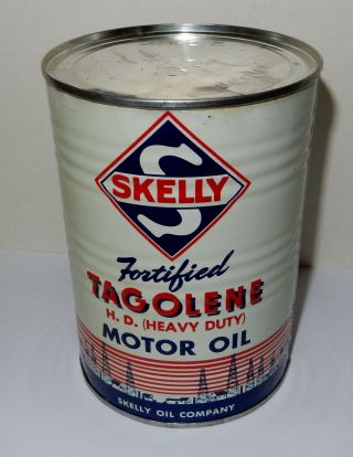 Vintage Full Skelly Tagolene Heavy Duty 1 Quart Metal Oil Can