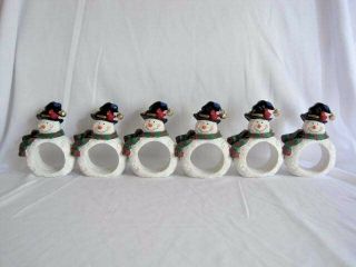 Snowman Napkin Rings Set of 6 Resin Bell Cardinal 2