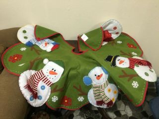 Vintage Christmas Tree Skirt Felt Applique Stuffing Snowman W 