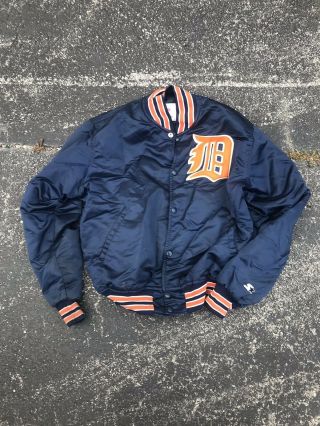 Mens Vintage Starter Detroit Tigers Button Up Satin Baseball Jacket Size Large