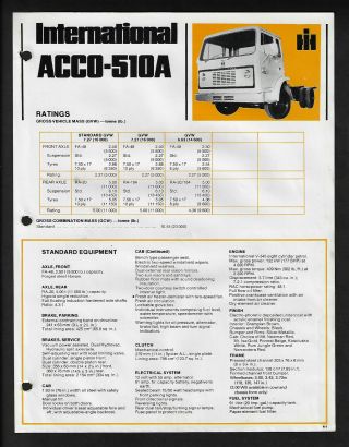 Ih International Acco 510a Motor Trucks Specifications Brochure Nov 1976
